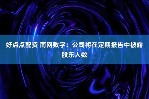 好点点配资 南网数字：公司将在定期报告中披露股东人数